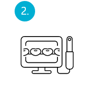 2. Schritt mit Icon eines Monitors mit Intraoralscanner